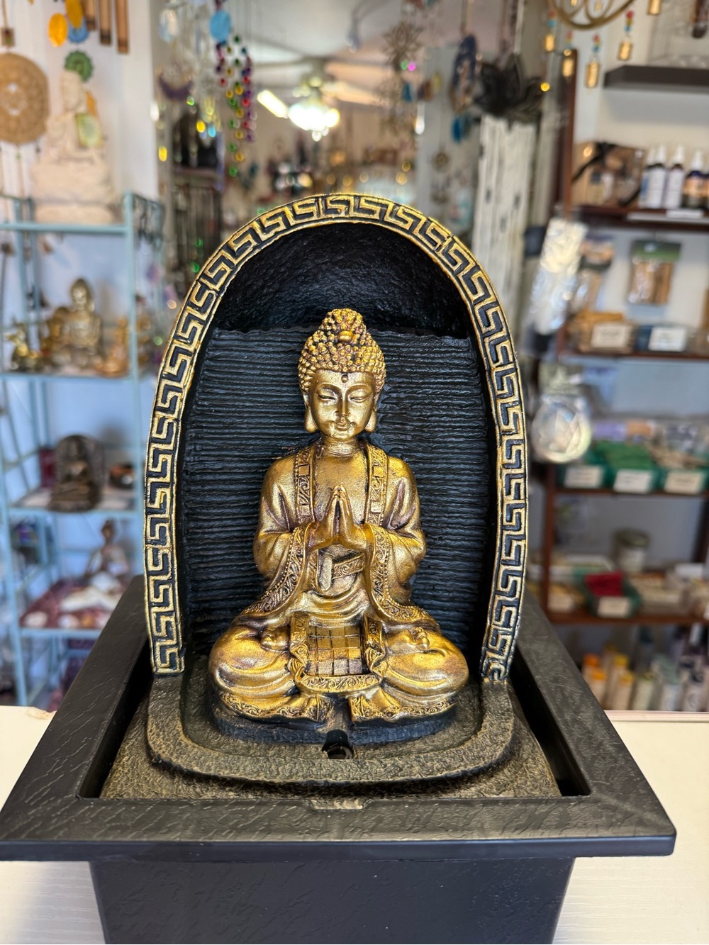 Golden Buddha Indoor Fountain Statue - Black and Gold Home Art